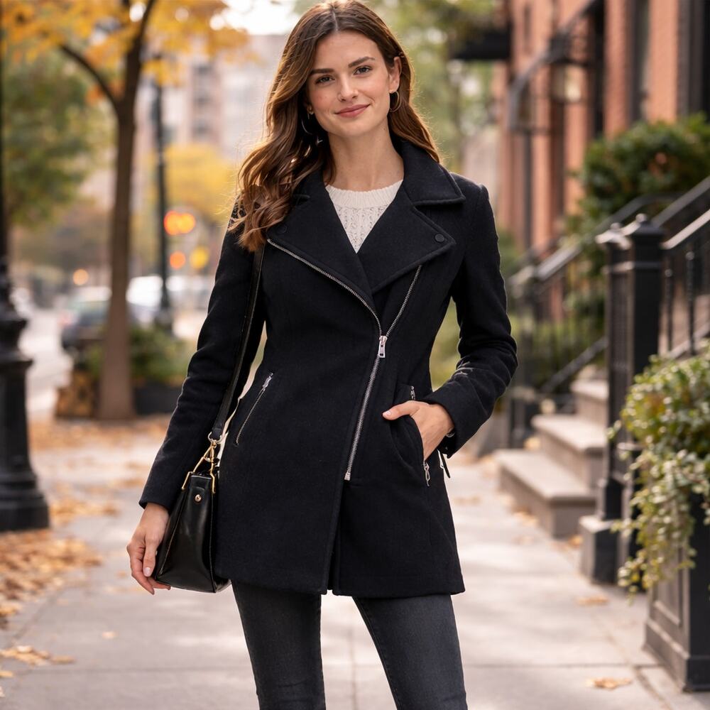 C22  Old Navy Pea Coat Black Long Classic Size XS